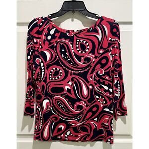 Talbots Blouse Shirt Size MP Blue Pink Lightweight Paisley Career Casual Summer